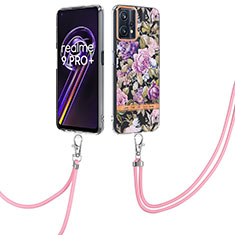 Coque Silicone Motif Fantaisie Souple Couleur Unie Etui Housse avec Laniere Strap Y06B pour Realme 9 5G Violet Clair