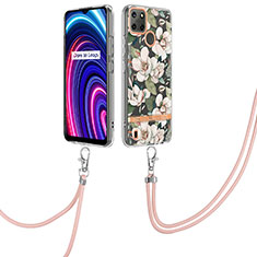 Coque Silicone Motif Fantaisie Souple Couleur Unie Etui Housse avec Laniere Strap Y06B pour Realme C21Y Blanc