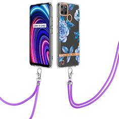 Coque Silicone Motif Fantaisie Souple Couleur Unie Etui Housse avec Laniere Strap Y06B pour Realme C21Y Bleu