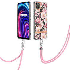 Coque Silicone Motif Fantaisie Souple Couleur Unie Etui Housse avec Laniere Strap Y06B pour Realme C21Y Rose