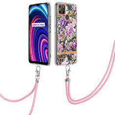 Coque Silicone Motif Fantaisie Souple Couleur Unie Etui Housse avec Laniere Strap Y06B pour Realme C21Y Violet Clair