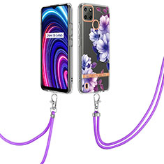 Coque Silicone Motif Fantaisie Souple Couleur Unie Etui Housse avec Laniere Strap Y06B pour Realme C25Y Violet