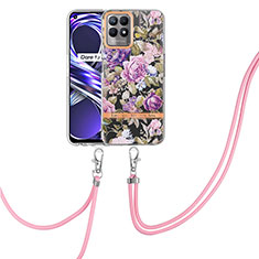 Coque Silicone Motif Fantaisie Souple Couleur Unie Etui Housse avec Laniere Strap Y06B pour Realme Narzo 50 4G Violet Clair