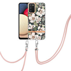 Coque Silicone Motif Fantaisie Souple Couleur Unie Etui Housse avec Laniere Strap Y06B pour Samsung Galaxy A03s Blanc