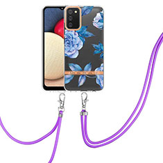 Coque Silicone Motif Fantaisie Souple Couleur Unie Etui Housse avec Laniere Strap Y06B pour Samsung Galaxy A03s Bleu