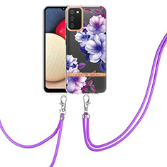 Coque Silicone Motif Fantaisie Souple Couleur Unie Etui Housse avec Laniere Strap Y06B pour Samsung Galaxy A03s Violet