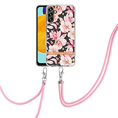 Coque Silicone Motif Fantaisie Souple Couleur Unie Etui Housse avec Laniere Strap Y06B pour Samsung Galaxy A04s Rose