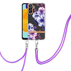 Coque Silicone Motif Fantaisie Souple Couleur Unie Etui Housse avec Laniere Strap Y06B pour Samsung Galaxy A04s Violet