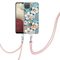 Coque Silicone Motif Fantaisie Souple Couleur Unie Etui Housse avec Laniere Strap Y06B pour Samsung Galaxy A12 5G Blanc