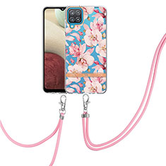 Coque Silicone Motif Fantaisie Souple Couleur Unie Etui Housse avec Laniere Strap Y06B pour Samsung Galaxy A12 Nacho Rose