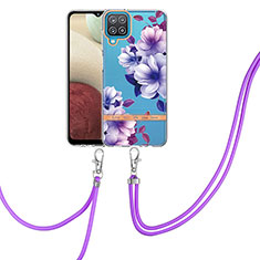 Coque Silicone Motif Fantaisie Souple Couleur Unie Etui Housse avec Laniere Strap Y06B pour Samsung Galaxy A12 Violet