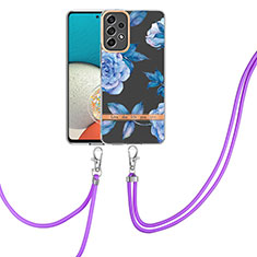 Coque Silicone Motif Fantaisie Souple Couleur Unie Etui Housse avec Laniere Strap Y06B pour Samsung Galaxy A13 4G Bleu