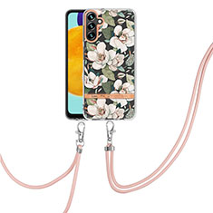 Coque Silicone Motif Fantaisie Souple Couleur Unie Etui Housse avec Laniere Strap Y06B pour Samsung Galaxy A13 5G Blanc