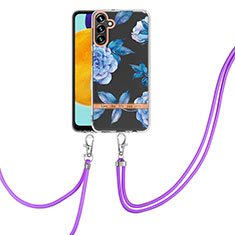 Coque Silicone Motif Fantaisie Souple Couleur Unie Etui Housse avec Laniere Strap Y06B pour Samsung Galaxy A13 5G Bleu