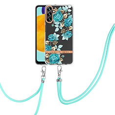 Coque Silicone Motif Fantaisie Souple Couleur Unie Etui Housse avec Laniere Strap Y06B pour Samsung Galaxy A13 5G Cyan