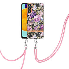 Coque Silicone Motif Fantaisie Souple Couleur Unie Etui Housse avec Laniere Strap Y06B pour Samsung Galaxy A13 5G Violet Clair