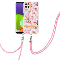 Coque Silicone Motif Fantaisie Souple Couleur Unie Etui Housse avec Laniere Strap Y06B pour Samsung Galaxy A22 4G Rose