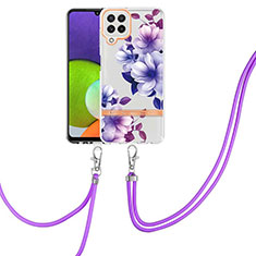 Coque Silicone Motif Fantaisie Souple Couleur Unie Etui Housse avec Laniere Strap Y06B pour Samsung Galaxy A22 4G Violet