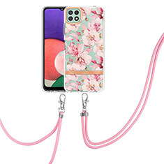 Coque Silicone Motif Fantaisie Souple Couleur Unie Etui Housse avec Laniere Strap Y06B pour Samsung Galaxy A22 5G Rose