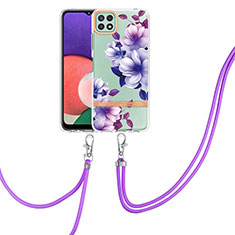 Coque Silicone Motif Fantaisie Souple Couleur Unie Etui Housse avec Laniere Strap Y06B pour Samsung Galaxy A22 5G Violet