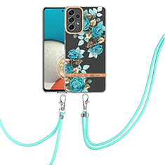 Coque Silicone Motif Fantaisie Souple Couleur Unie Etui Housse avec Laniere Strap Y06B pour Samsung Galaxy A23 4G Cyan