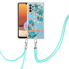 Coque Silicone Motif Fantaisie Souple Couleur Unie Etui Housse avec Laniere Strap Y06B pour Samsung Galaxy A32 4G Cyan