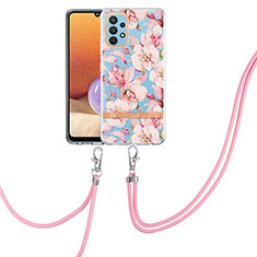 Coque Silicone Motif Fantaisie Souple Couleur Unie Etui Housse avec Laniere Strap Y06B pour Samsung Galaxy A32 4G Rose