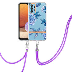 Coque Silicone Motif Fantaisie Souple Couleur Unie Etui Housse avec Laniere Strap Y06B pour Samsung Galaxy A32 5G Bleu