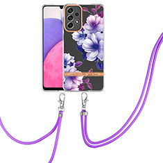 Coque Silicone Motif Fantaisie Souple Couleur Unie Etui Housse avec Laniere Strap Y06B pour Samsung Galaxy A33 5G Violet