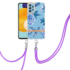 Coque Silicone Motif Fantaisie Souple Couleur Unie Etui Housse avec Laniere Strap Y06B pour Samsung Galaxy A52 4G Bleu