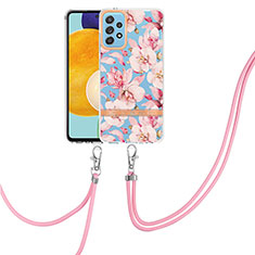 Coque Silicone Motif Fantaisie Souple Couleur Unie Etui Housse avec Laniere Strap Y06B pour Samsung Galaxy A52 5G Rose