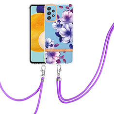 Coque Silicone Motif Fantaisie Souple Couleur Unie Etui Housse avec Laniere Strap Y06B pour Samsung Galaxy A52 5G Violet