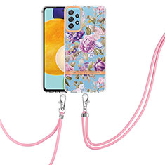 Coque Silicone Motif Fantaisie Souple Couleur Unie Etui Housse avec Laniere Strap Y06B pour Samsung Galaxy A52 5G Violet Clair