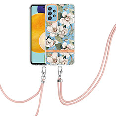 Coque Silicone Motif Fantaisie Souple Couleur Unie Etui Housse avec Laniere Strap Y06B pour Samsung Galaxy A52s 5G Blanc