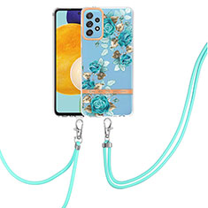 Coque Silicone Motif Fantaisie Souple Couleur Unie Etui Housse avec Laniere Strap Y06B pour Samsung Galaxy A52s 5G Cyan