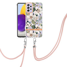 Coque Silicone Motif Fantaisie Souple Couleur Unie Etui Housse avec Laniere Strap Y06B pour Samsung Galaxy A72 4G Blanc