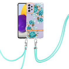 Coque Silicone Motif Fantaisie Souple Couleur Unie Etui Housse avec Laniere Strap Y06B pour Samsung Galaxy A72 4G Cyan