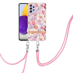 Coque Silicone Motif Fantaisie Souple Couleur Unie Etui Housse avec Laniere Strap Y06B pour Samsung Galaxy A72 4G Rose