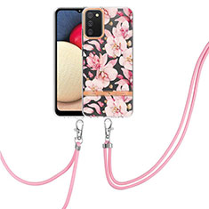 Coque Silicone Motif Fantaisie Souple Couleur Unie Etui Housse avec Laniere Strap Y06B pour Samsung Galaxy F02S SM-E025F Rose