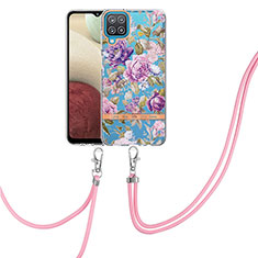 Coque Silicone Motif Fantaisie Souple Couleur Unie Etui Housse avec Laniere Strap Y06B pour Samsung Galaxy F12 Violet Clair