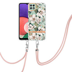 Coque Silicone Motif Fantaisie Souple Couleur Unie Etui Housse avec Laniere Strap Y06B pour Samsung Galaxy F42 5G Blanc