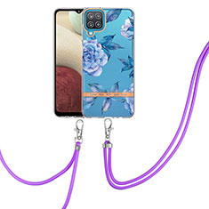 Coque Silicone Motif Fantaisie Souple Couleur Unie Etui Housse avec Laniere Strap Y06B pour Samsung Galaxy M12 Bleu