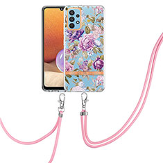 Coque Silicone Motif Fantaisie Souple Couleur Unie Etui Housse avec Laniere Strap Y06B pour Samsung Galaxy M32 5G Violet Clair