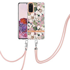 Coque Silicone Motif Fantaisie Souple Couleur Unie Etui Housse avec Laniere Strap Y06B pour Samsung Galaxy S20 Blanc