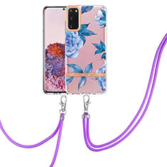 Coque Silicone Motif Fantaisie Souple Couleur Unie Etui Housse avec Laniere Strap Y06B pour Samsung Galaxy S20 Bleu