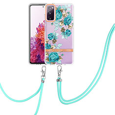 Coque Silicone Motif Fantaisie Souple Couleur Unie Etui Housse avec Laniere Strap Y06B pour Samsung Galaxy S20 FE (2022) 5G Cyan