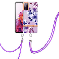 Coque Silicone Motif Fantaisie Souple Couleur Unie Etui Housse avec Laniere Strap Y06B pour Samsung Galaxy S20 FE 4G Violet