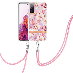 Coque Silicone Motif Fantaisie Souple Couleur Unie Etui Housse avec Laniere Strap Y06B pour Samsung Galaxy S20 FE 5G Rose