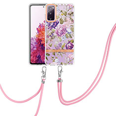 Coque Silicone Motif Fantaisie Souple Couleur Unie Etui Housse avec Laniere Strap Y06B pour Samsung Galaxy S20 FE 5G Violet Clair