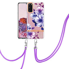 Coque Silicone Motif Fantaisie Souple Couleur Unie Etui Housse avec Laniere Strap Y06B pour Samsung Galaxy S20 Violet